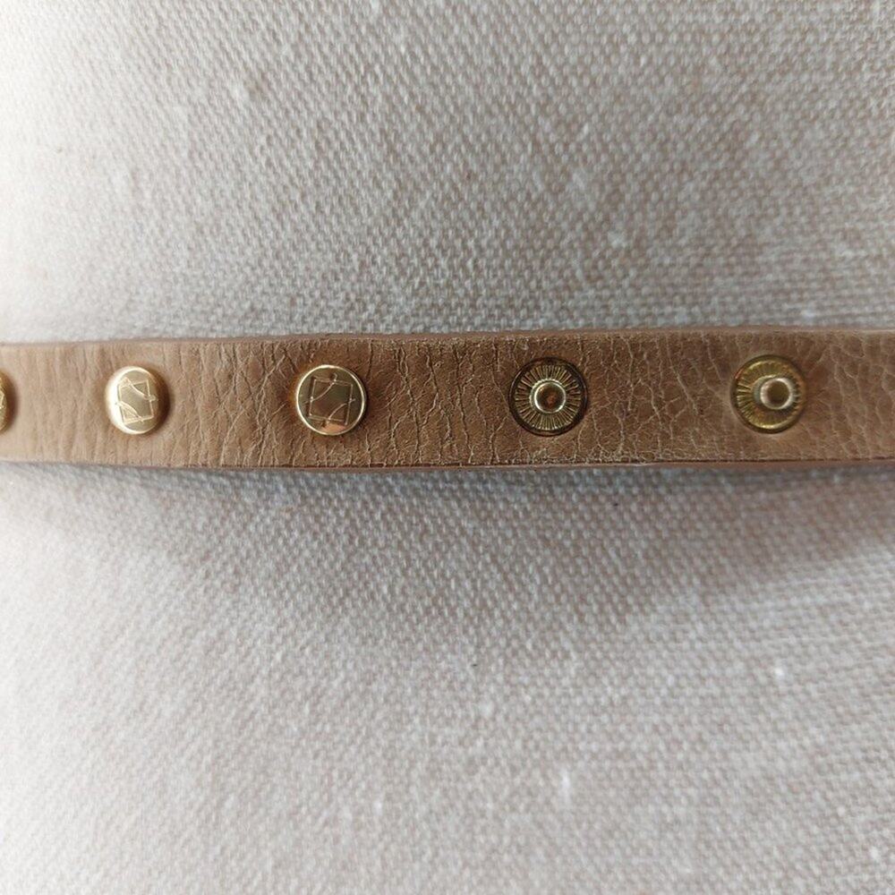 Women's Brown Leather Fashion Button Belt Dress Snap Button Gold Tone One Size - Picture 10 of 12